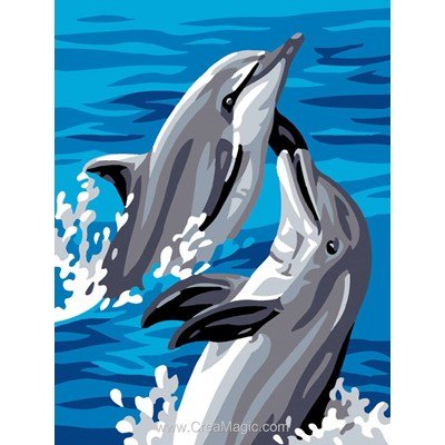 Jeux de dauphins en duo canevas pour débutant imprimé - Royal Paris