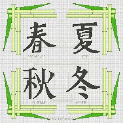 Modèle broderie 4 saisons chine vert - Anagram