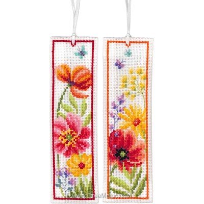 Marque page à broder Coquelicots et fleurs - lot de 2 - Vervaco