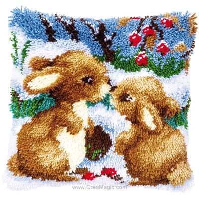 Kit coussin point noue lapereaux dans la neige - Vervaco