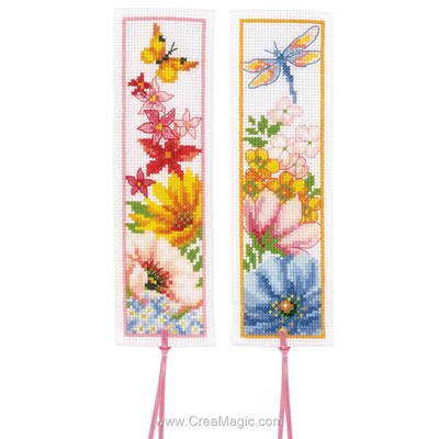 Marque page Vervaco à broder fleurs colorées - lot de 2