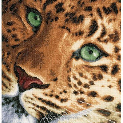 Tableau broderie point de croix léopard sur etamine de Lanarte