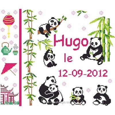 Pandas broderie tableau de naissance - Princesse