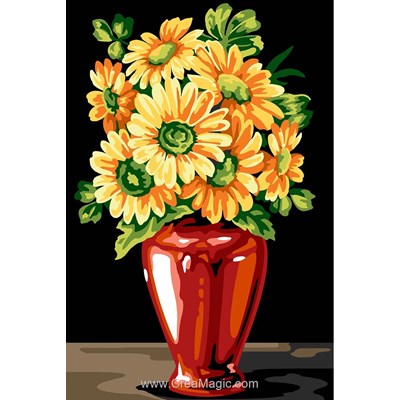 Canevas vase rouge de fleurs jaunes de SEG