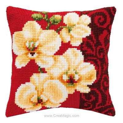 Coussin orchidées déco de Vervaco au point de croix