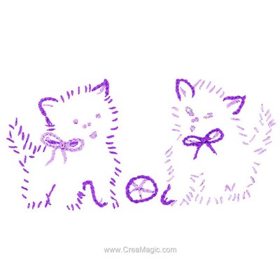 Kit de broderie imprimée deux chats violet - Au Fil De L'Ange