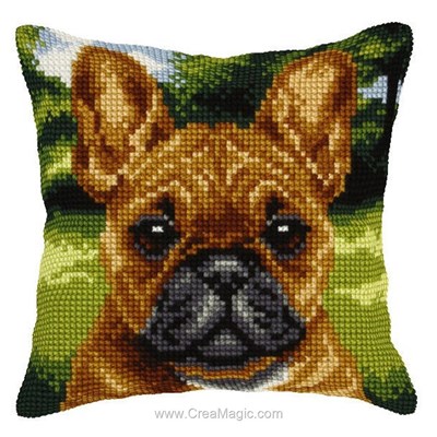 Kit coussin Orchidea au point de croix chien à l'affût