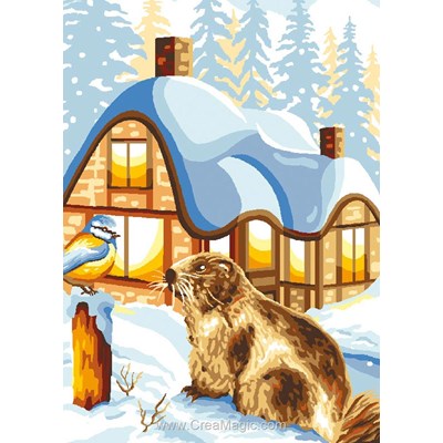 La marmotte du cottage d'hiver canevas - Luc Création