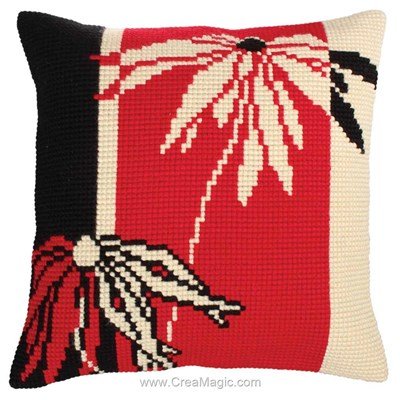 Kit coussin point de croix rouge et noir - Collection d'art