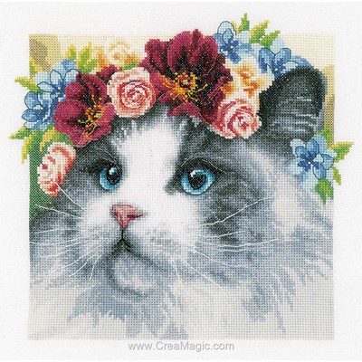 Kit tableau Lanarte point de croix couronne de fleurs du ragdoll