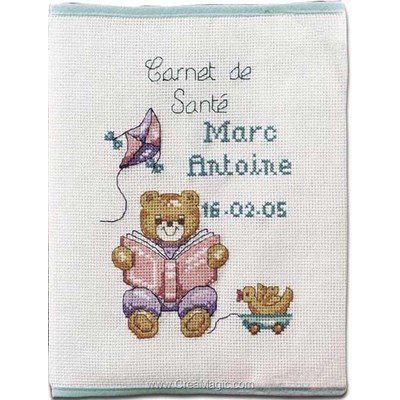 Kit protège carnet de santé enfant oursons à broder - Princesse