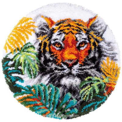 Kit tapis point noue tigre aux feuilles de la jungle de Vervaco