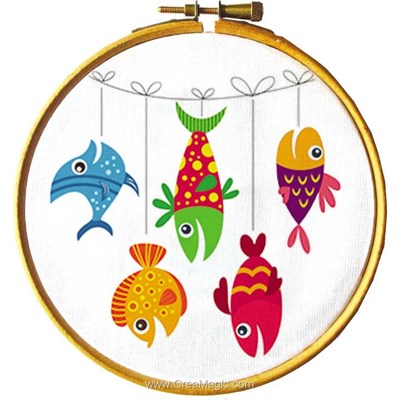 Kit broderie imprimée tableautin poissons - Princesse