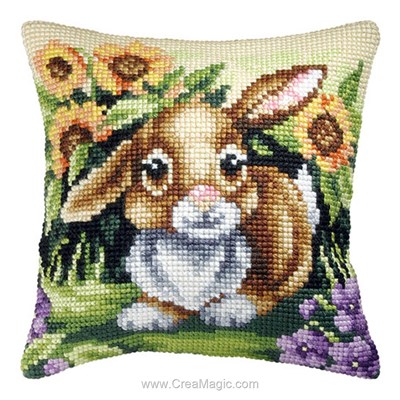 Coussin Orchidea le lapin et les tournesols au point de croix