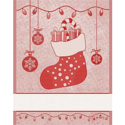 Torchon à broder cadeaux noel - rouge - DMC