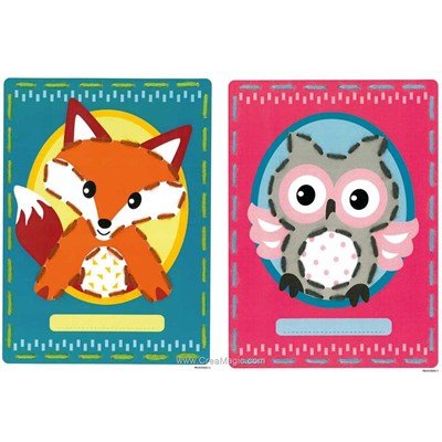 Hibou et renard - lot de 2 carte à broder enfants - Vervaco