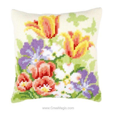 Coussin fleur de printemps de Vervaco au point de croix