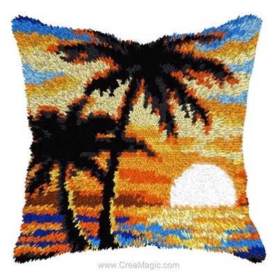 Kit coussin point noué duo de palmier au coucher du soleil - Orchidea