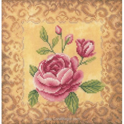 Roses et arabesque dorée tableau broderie point de croix - Lanarte