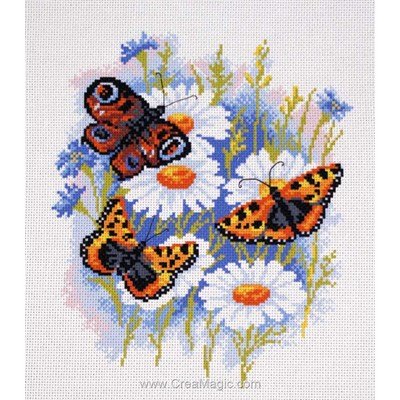 Broderie aida imprimée Collection d'art papillons et marguerites