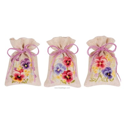 Sachet senteur à broder violettes lot de 3 Vervaco