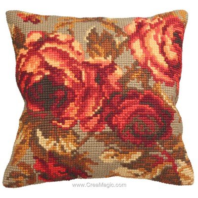 Coussin rose chou de Collection d'art au point de croix