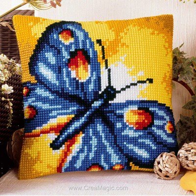 Kit coussin au point de croix papillon bleu de Vervaco