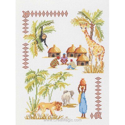Broderie au point de croix compté le village d'afrique de Marie Coeur