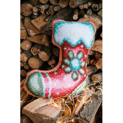Kit coussin chaussette de noël - eva m de Vervaco au point de croix