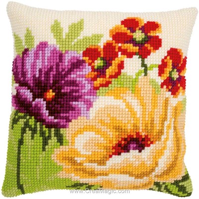 Coussin Vervaco au point de croix trio de fleurs d'été