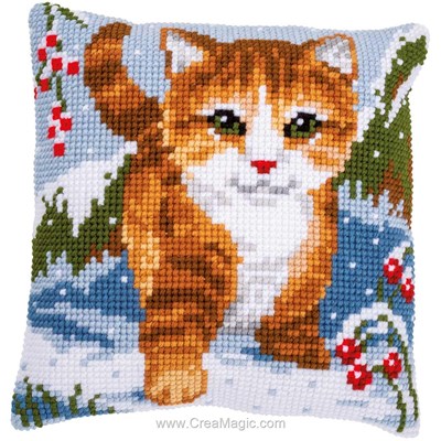 Kit coussin Vervaco au point de croix jeux de chat dans la neige