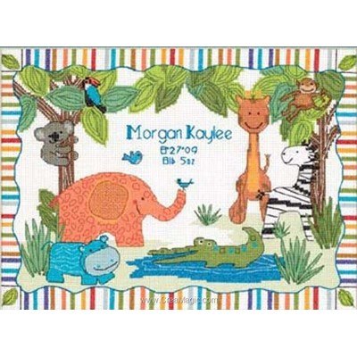 Kit broderie tableau naissance mes petits amis de la jungle de Dimensions