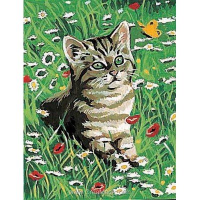 Kit canevas pour débutant Margot chat dans l'herbe