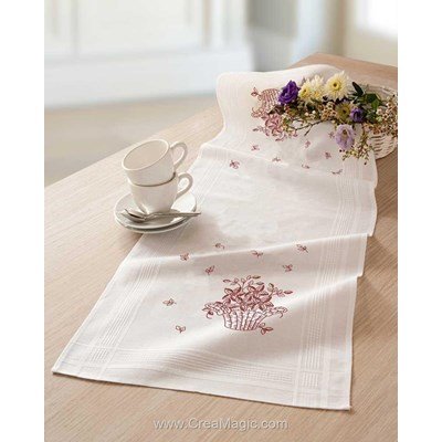 Kit chemin de table mon panier fleuri blanche en broderie traditionnelle - Duftin 14639-AZ0085