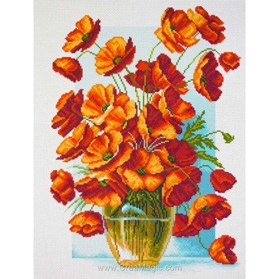 Broderie aida imprimée vase with poppies - coquelicots - Collection d'art