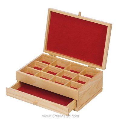 Boite à couture haut de gamme rectangle en bois avec tiroirs et couvercle de Milward