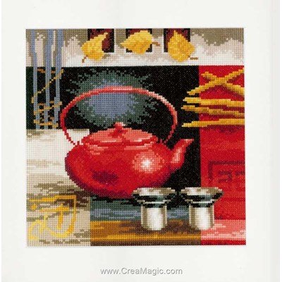 La broderie Vervaco cérémonie du thé asiatique -théière rouge