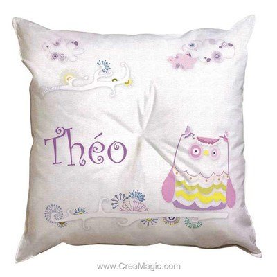 Coussin Princesse en broderie traditionnelle mon amie chouette