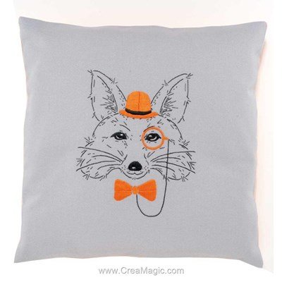 Kit coussin à broder en broderie traditionnelle renard aux lunettes oranges - Vervaco