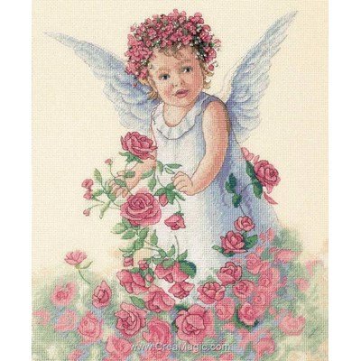 Dimensions Old broderie au point de croix point compté rose petal angel