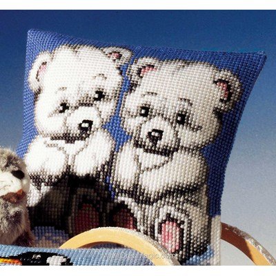 Coussin doudou oursons blancs au point de croix - Vervaco