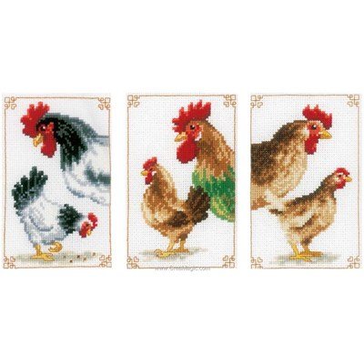 Broderie au point de croix compté lot de 3 miniatures les poules de Vervaco