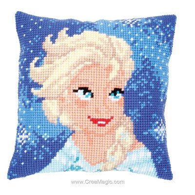 Kit coussin elsa - reine des neiges disney au point de croix de Vervaco