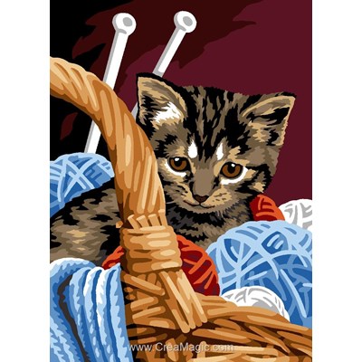 Canevas chaton dans le panier de pelotes de laine - SEG