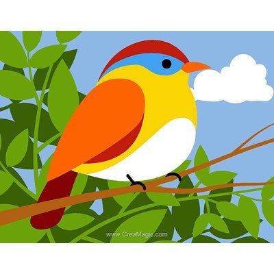 Kit canevas a broder pour enfants oiseau coloré sur la branche de Margot