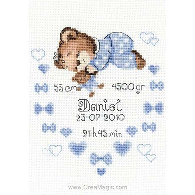 Kit broderie naissance sommeil d'ourson au cœur bleu de RIOLIS