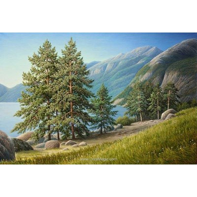 Kit broderie diamant Diamond Painting pines near the lake