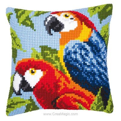 Coussin duo de perroquets de Vervaco au point de croix