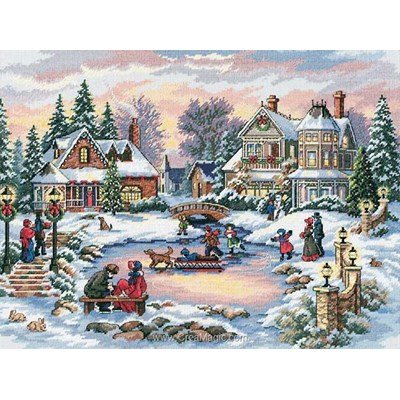 Dimensions Old point de croix à broder le village sous la neige