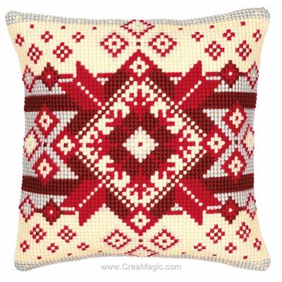 Coussin au point de croix Vervaco géométrie rouge 1